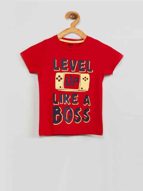 

max Boys Red Printed Round Neck T-shirt