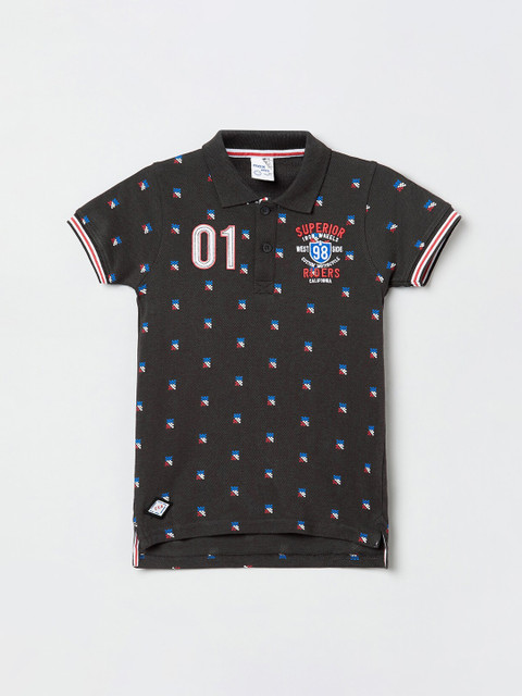 

max Boys Multicoloured Self Design Polo Collar T-shirt, Multi