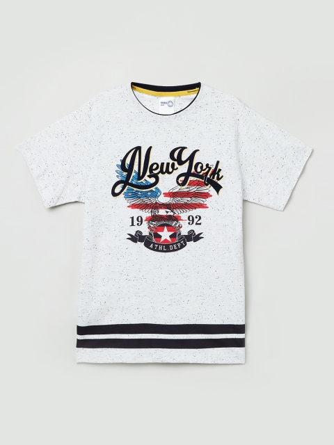 

max Boys White & Black Printed Round Neck T-shirt