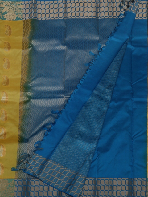 

Pothys Yellow & Blue Printed Silk Saree