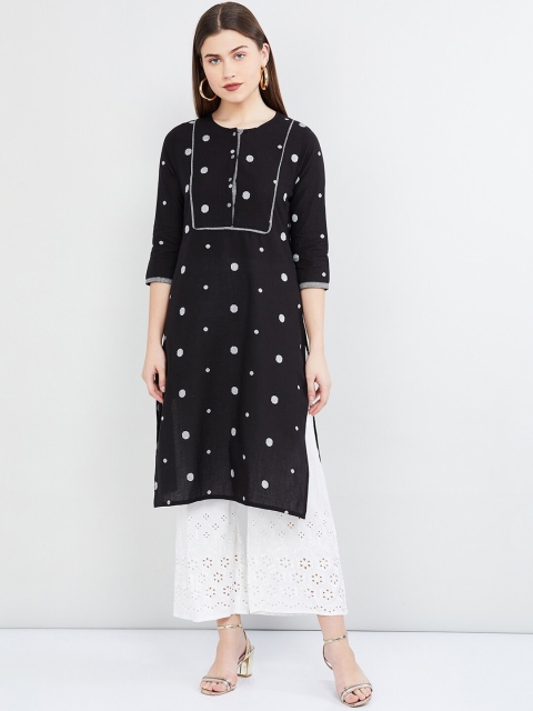 

max Women Black & White Polka Dot Printed Straight Kurta