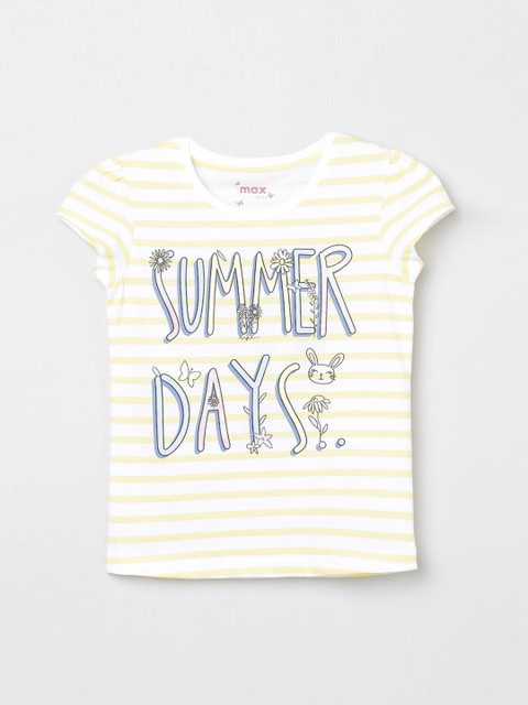 

max Girls Yellow & White Printed Round Neck T-shirt