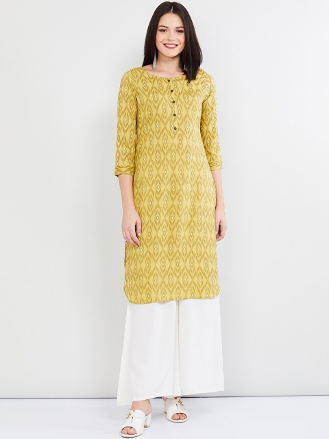 

max Women Yellow Printed Straight Kurta