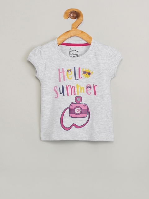 

max Girls Grey Printed Round Neck T-shirt