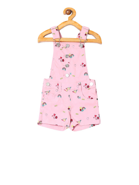 

Cherokee Girls Pink Printed Denim Dungarees