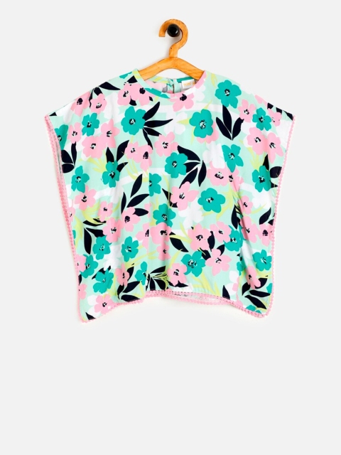 

Aomi Girls Green Printed Kaftan Pure Cotton Top
