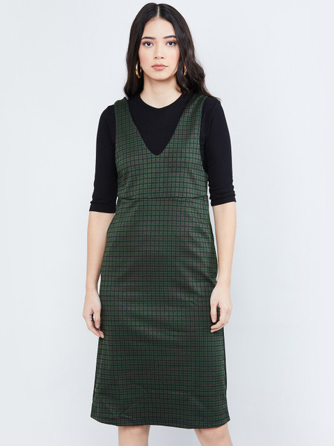 

max Women Green Checked Sheath Dress