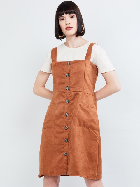

max Women Rust Solid Pinafore Dress