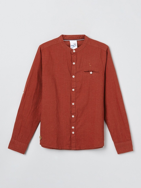 

max Boys Rust Brown Regular Fit Solid Casual Shirt