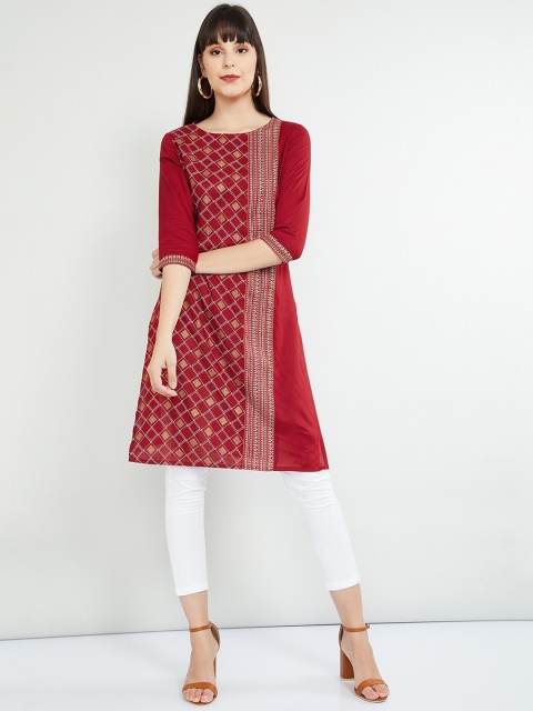 

max Women Maroon & Beige Printed Straight Kurta