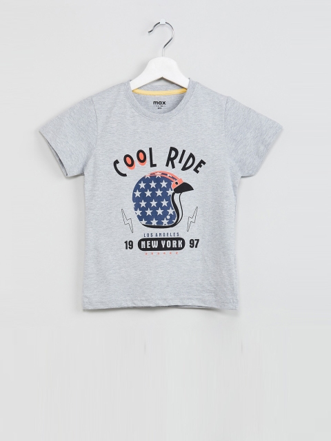 

max Boys Grey Printed Round Neck T-shirt