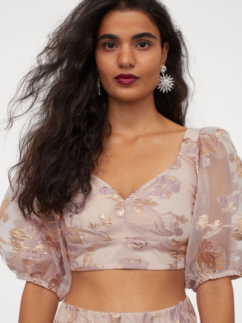 H&M Women Pink Jacquard-Weave Top