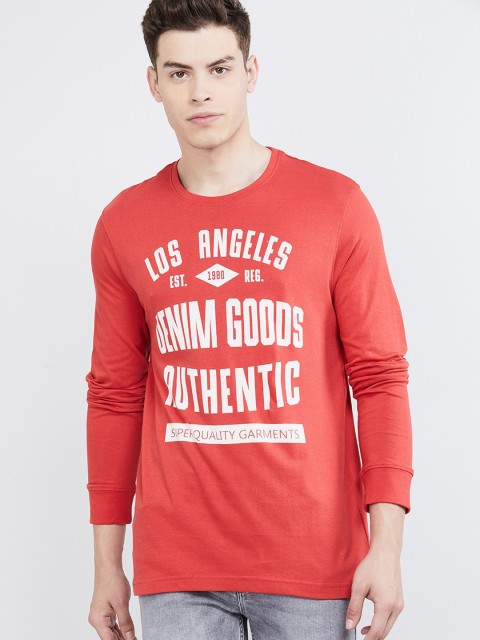 

max Men Red Slim Fit Printed Round Neck T-shirt