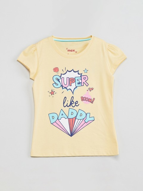 

max Girls Yellow Printed Round Neck T-shirt