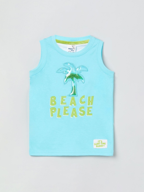 

max Boys Blue Printed Round Neck T-shirt