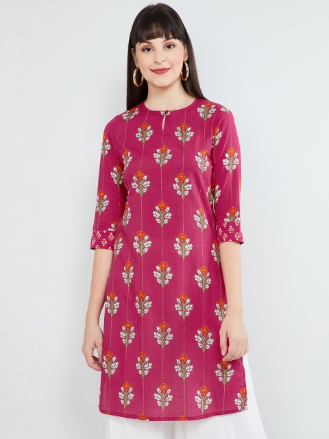 

max Women Fuchsia & White Floral Print Straight Kurta