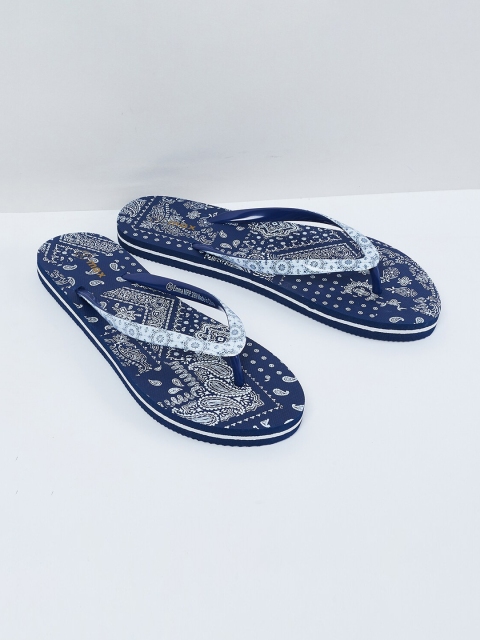 

max Women Navy Blue & Off-White Printed Thong Flip-Flops