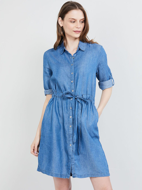 

max Women Blue Striped T-shirt Dress