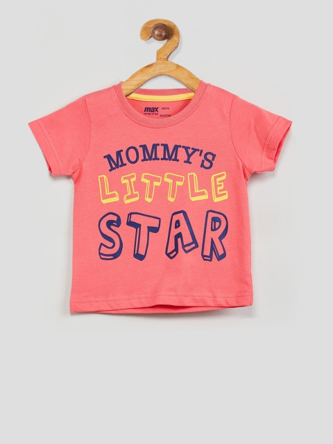 

max Boys Peach-Coloured Printed Round Neck T-shirt