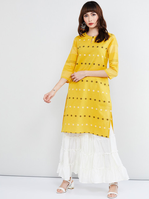 

max Women Yellow Woven Design Straight Kurta
