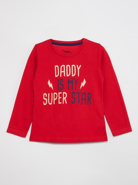 max Girls Red Printed Round Neck T-shirt