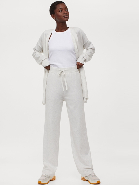 

H&M Women White Solid Fine-Knit Trousers