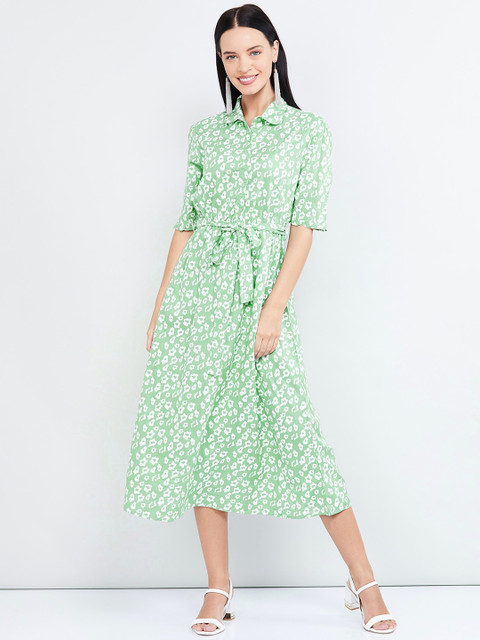 

max Women Green & White Abstract Print Shirt Dress