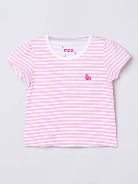 max Girls Pink & White Printed Round Neck T-shirt
