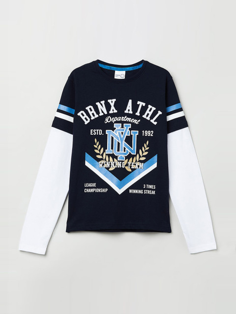 

max Boys Navy Blue & Printed Doctor Sleeves T-shirt