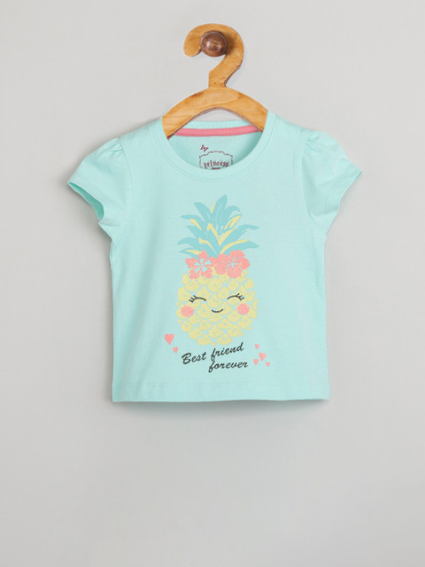 

max Girls Blue Printed Round Neck T-shirt