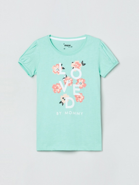 max Girls Sea Green Printed Round Neck T-shirt