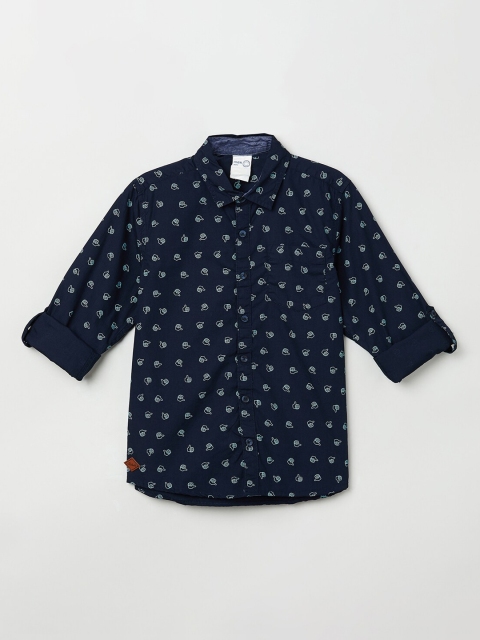 

max Boys Navy BluePrinted Casual Shirt, Navy blue