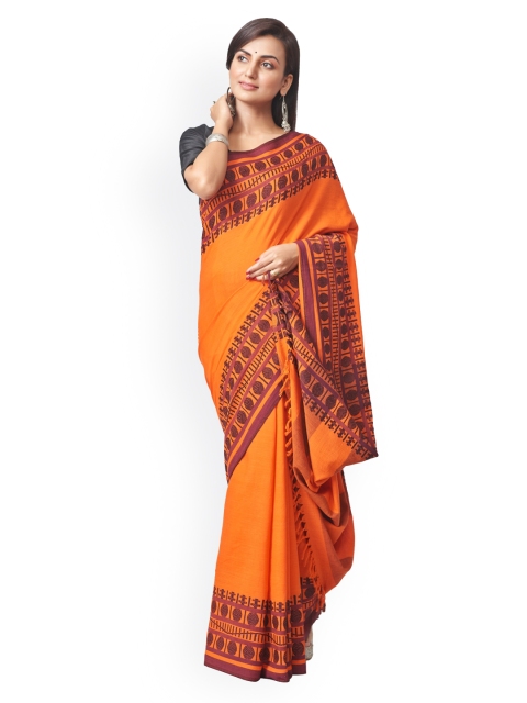 

Biswa Bangla Orange Striped Saree