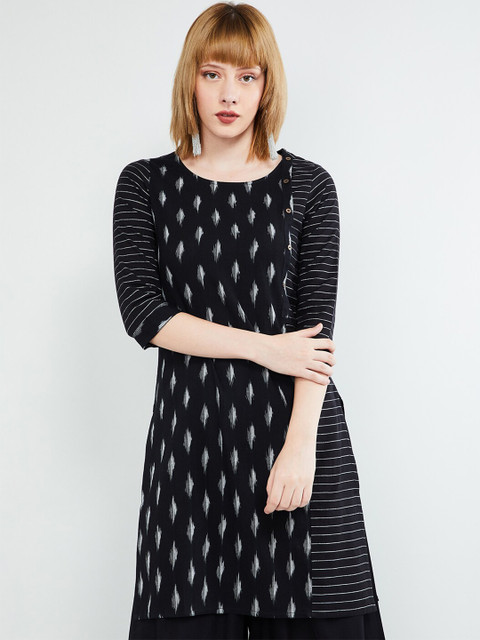 

max Women Black Printed Straight Kurta