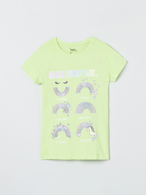 

max Girls Pastel Green Printed Round Neck T-shirt