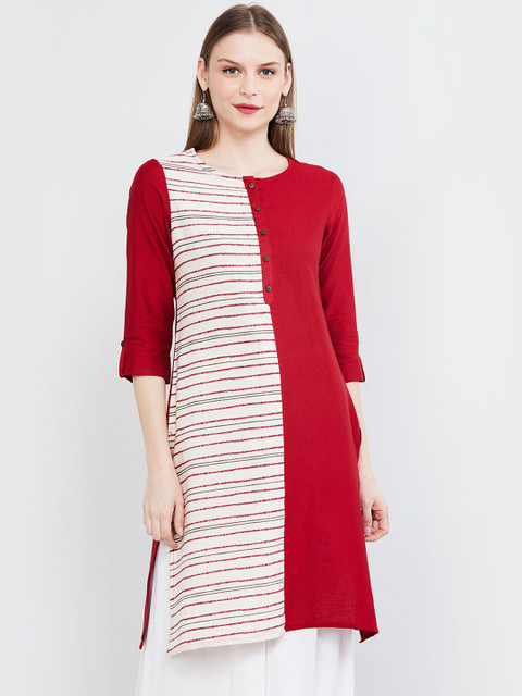 

max Women Red & White Striped Straight Kurta