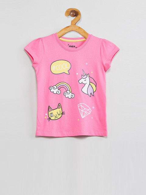 

max Girls Pink Printed Round Neck T-shirt