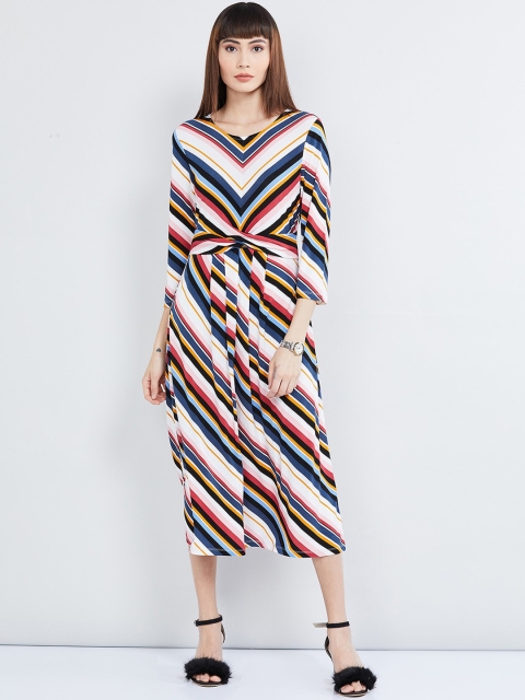 max Women Off-White Striped A-Line Dress