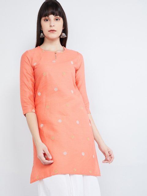 

max Women Peach-Coloured & Silver-Coloured Embroidered Straight Kurta
