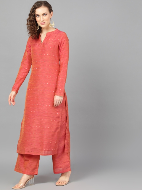 

AKS Couture Women Rust Brown Embellished Straight Kurta