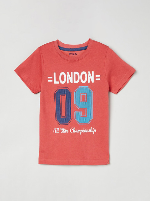 

max Boys Red & Blue Printed Round Neck T-shirt