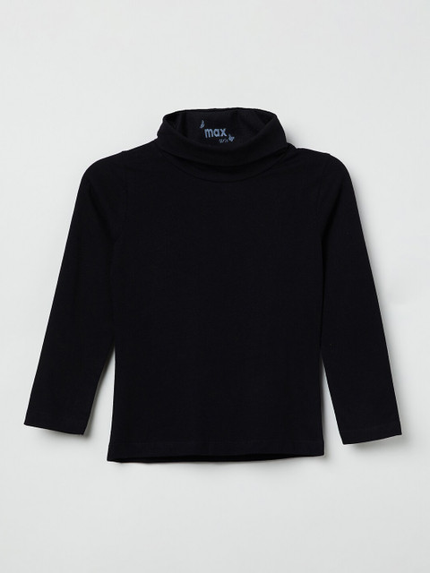 

max Girls Black Solid High Neck T-shirt