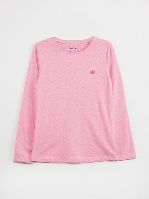 

max Girls Pink Solid Round Neck T-shirt