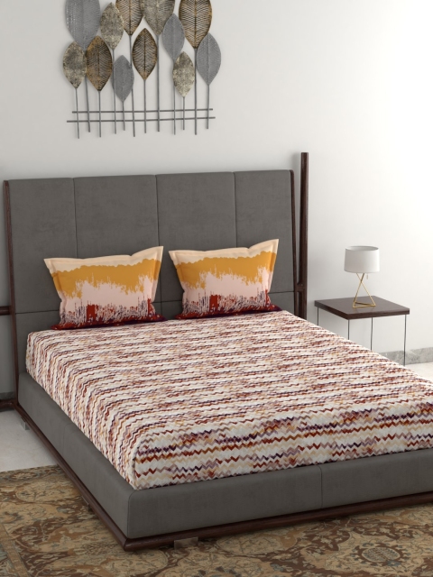 

Trident Red & Beige Abstract 130 TC Cotton 1 Queen Bedsheet with 2 Pillow Covers
