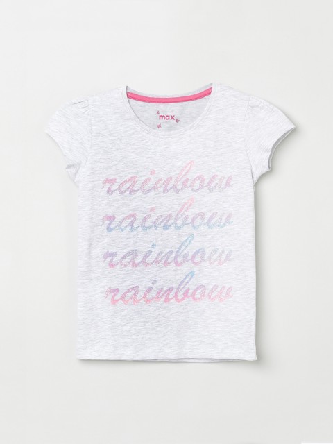 

max Girls Grey Printed Round Neck Pure Cotton T-shirt