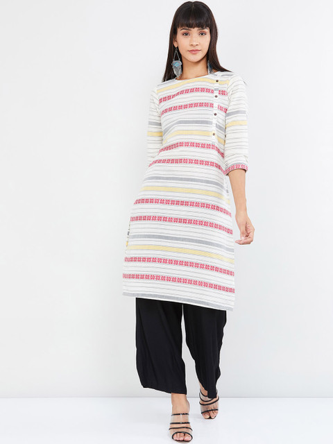 

max Women Off-White & Pink Striped Straight Kurta