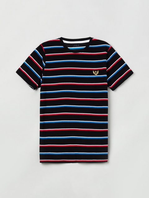 

max Boys Black Striped Round Neck T-shirt