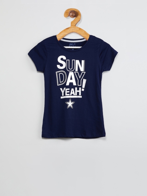 

max Girls Blue Printed Round Neck T-shirt