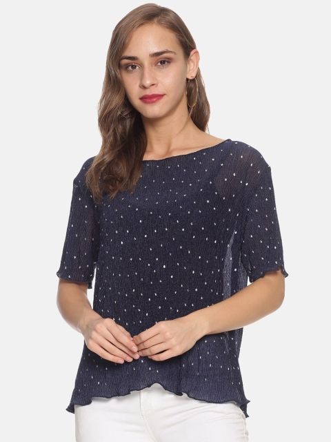 

Campus Sutra Women Blue Self Design Sheer Top