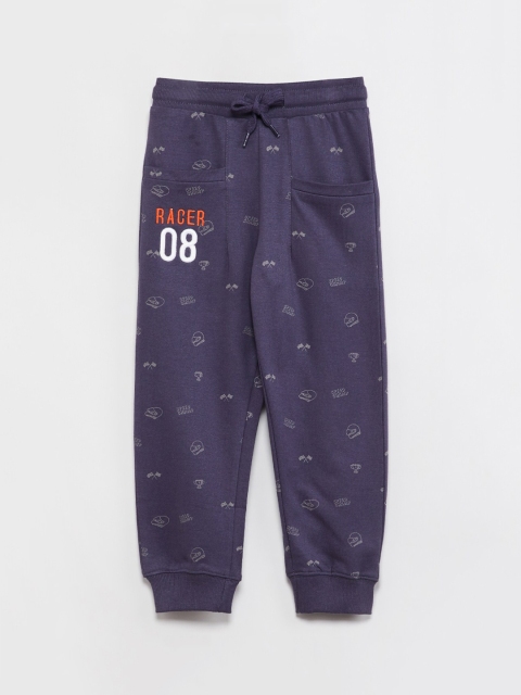 

max Boys Blue Graphic Printed Slim-Fit Joggers